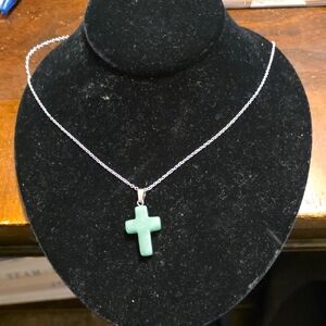 9.25 Sterling Silver Cross Pendant Necklace with Green Stone